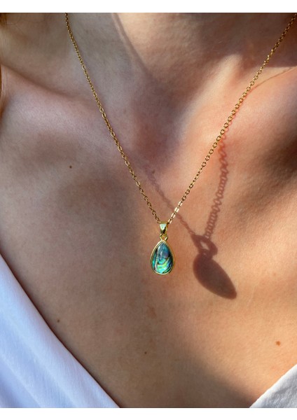 Gerçek Sedef Damla Gold Çelik Kolye modelleri