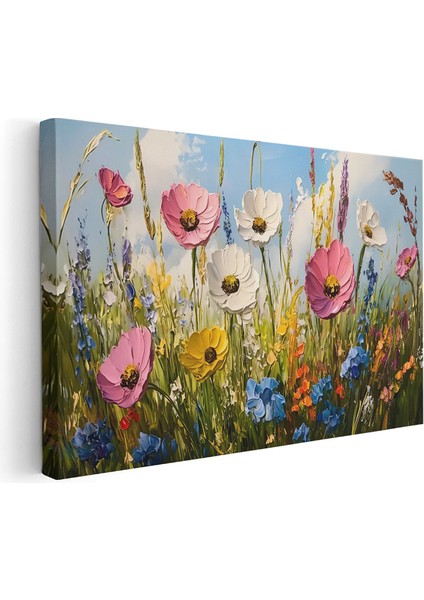 Kanvas Yatay Duvar Tablosu Kanvas Firca Darbeleri Cicekler2 Ev Ofis Salon Modern Duvar Tablosu