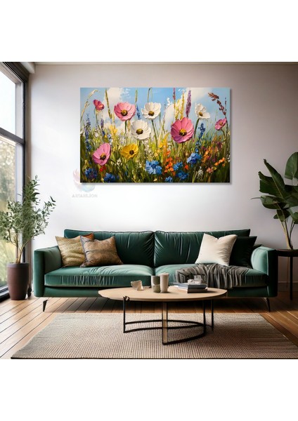 Kanvas Yatay Duvar Tablosu Kanvas Firca Darbeleri Cicekler2 Ev Ofis Salon Modern Duvar Tablosu fiyatları