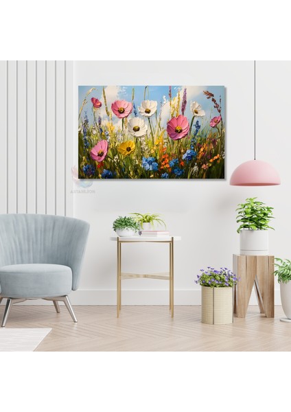 Kanvas Yatay Duvar Tablosu Kanvas Firca Darbeleri Cicekler2 Ev Ofis Salon Modern Duvar Tablosu modelleri
