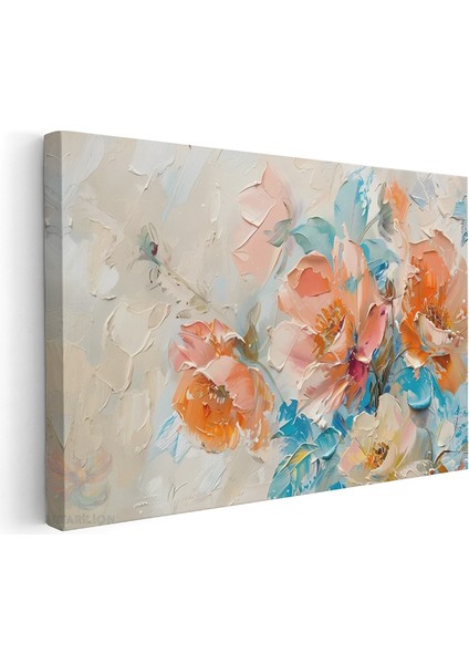 Kanvas Yatay Duvar Tablosu Kanvas Firca Darbeleri Cicekler Ev Ofis Salon Modern Duvar Tablosu