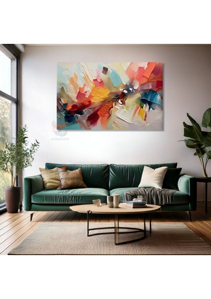 Kanvas Yatay Duvar Tablosu Kanvas Renkli Firca Darbeleri2 Ev Ofis Salon Modern Duvar Tablosu fiyatları