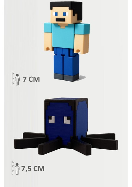 Minecraft Steve ve Squid Kalamar Set Hareketli Eklemli Figür