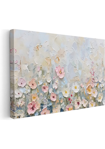 Kanvas Yatay Duvar Tablosu Kanvas Fırca Darbeleri Cicekler4 Ev Ofis Salon Modern Duvar Tablosu