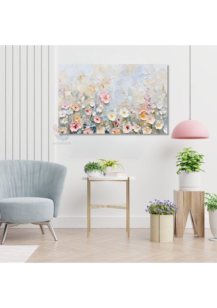 Kanvas Yatay Duvar Tablosu Kanvas Fırca Darbeleri Cicekler4 Ev Ofis Salon Modern Duvar Tablosu modelleri