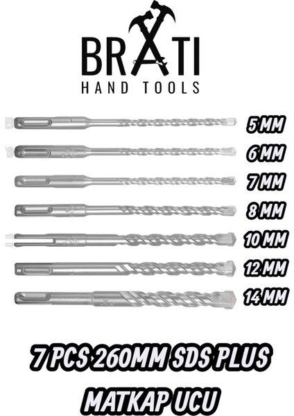 Sds Plus Kırıcı Delici Hilti Duvar ve Beton Delme Matkap Ucu Seti 7 Parça 260MM Boy 5MM-14MM
