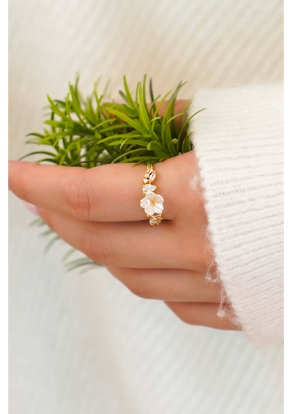 Altın Kaplama Çiçekli Yaprak Detaylı Zirkon Taşlı Kadın Yüzük Set fırsatları