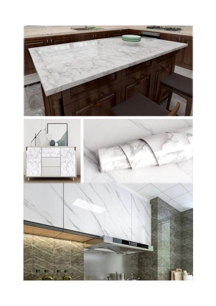 Beyaz Mermer Desenli Yapışkanlı Tezgah Folyosu (3 Mt.x 60 Cm) modelleri