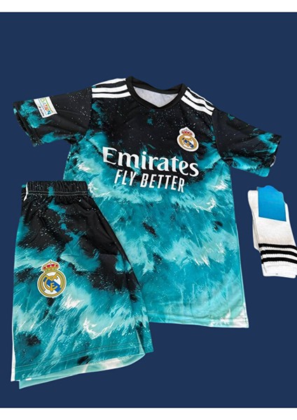 R€al Mædrid 2024/25 Yeni Sezon Cr7 Cristiano Ronaldo Özel Tasarım Mavi Dalgalı Çocuk Forması fiyatları
