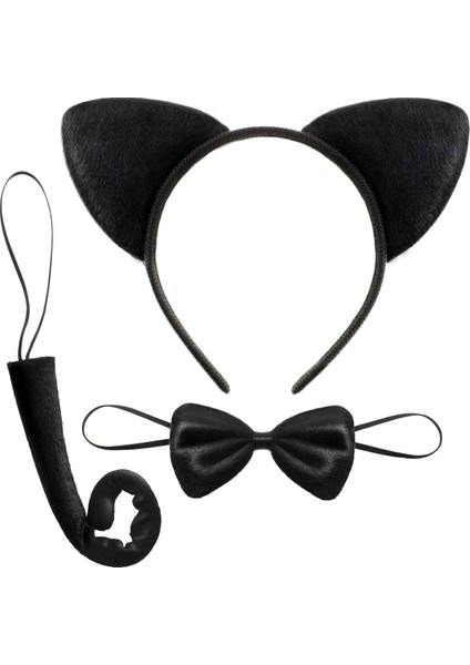 Kedi Kostüm Taç Kuyruk Papyon Seti 1 Adet (5148)