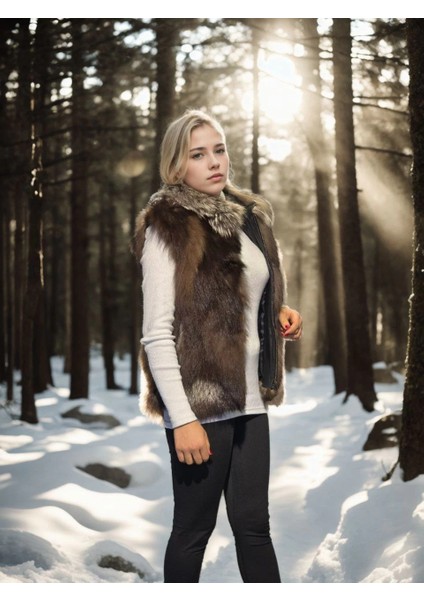 Kadın Kolsuz Fermuarlı Yelek - Kahve modelleri