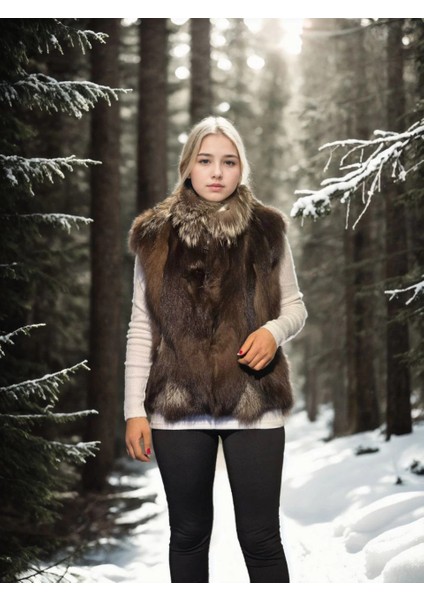 Kadın Kolsuz Fermuarlı Yelek - Kahve fırsatları