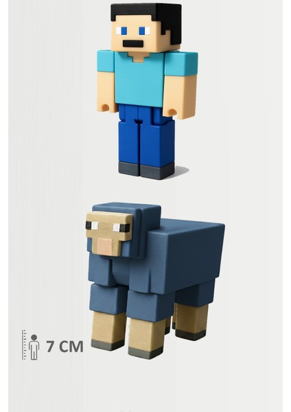 Minecraft Steve ve Mavi Koyun Sheep Set Hareketli Eklemli Figür