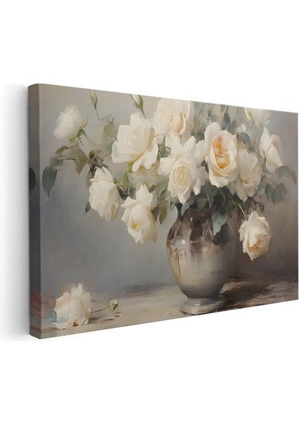 Kanvas Yatay Duvar Tablosu Kanvas Vazoda Beyaz Guller2 Ev Ofis Salon Modern Duvar Tablosu