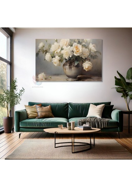 Kanvas Yatay Duvar Tablosu Kanvas Vazoda Beyaz Guller2 Ev Ofis Salon Modern Duvar Tablosu fiyatları