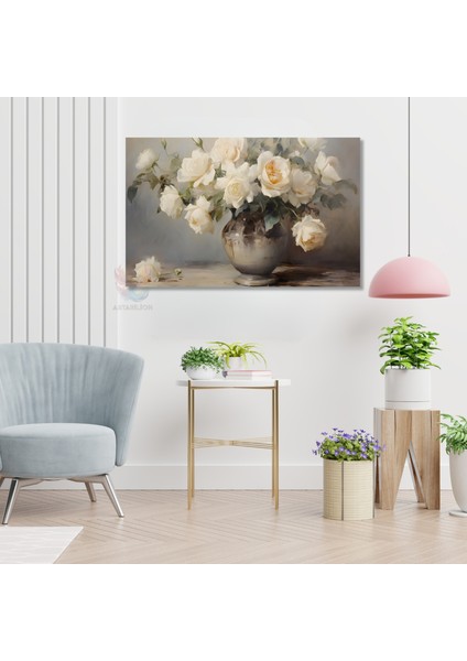 Kanvas Yatay Duvar Tablosu Kanvas Vazoda Beyaz Guller2 Ev Ofis Salon Modern Duvar Tablosu modelleri
