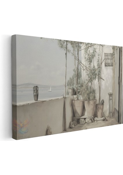 Kanvas Yatay Duvar Tablosu Kanvas Vintage Balkon Manzarasi Ev Ofis Salon Modern Duvar Tablosu