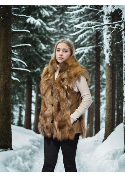 Kadın Kolsuz Hakiki Deri Kürk - Kahve fırsatları