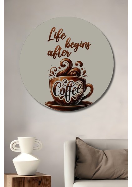 Hayat Kahveyle Başlar Dekoratif Ahşap Mdf Ev/işyeri Duvar Tablo Yuvarlak Ev/işyeri Duvar Tablo