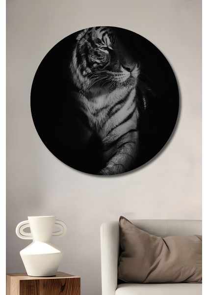 Büyüleyici Kaplan Dekoratif Ahşap Mdf Ev/işyeri Duvar Tablo Yuvarlak Ev/işyeri Duvar Tablo