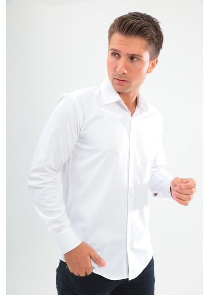 Slimfit Beyaz Erkek Gömlek Likralı Dar Kesim Yapısıyla AS052012-01 fiyatları