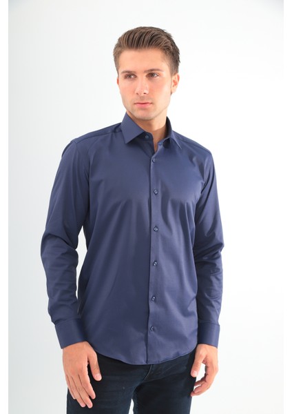 Slimfit Lacivert Erkek Gömlek Likralı Dar Kesim Yapısıyla AS052012-22
