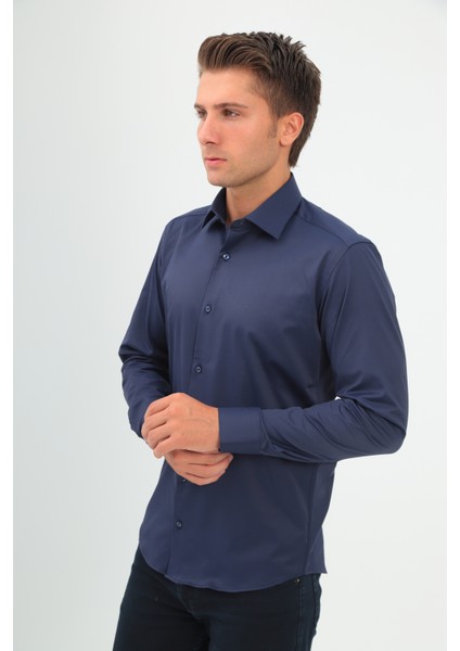 Slimfit Lacivert Erkek Gömlek Likralı Dar Kesim Yapısıyla AS052012-22 fiyatları