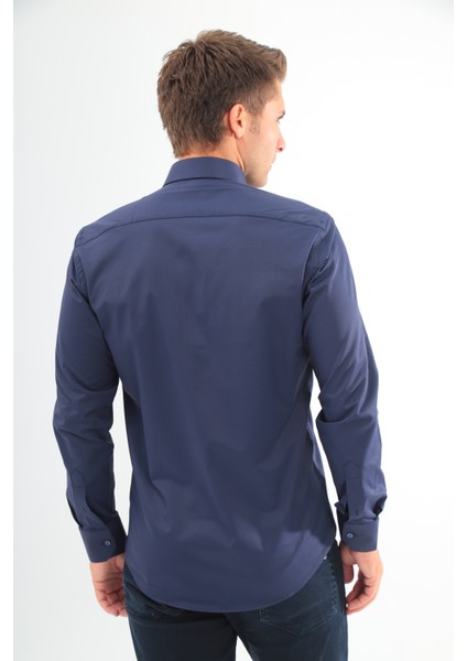 Slimfit Lacivert Erkek Gömlek Likralı Dar Kesim Yapısıyla AS052012-22 modelleri