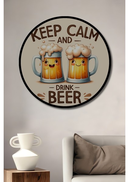 Çerçeve Görünümlü Renkli Bira Mizahı Dekoratif Ahşap Mdf Ev Duvar Tablo Yuvarlak Ev Duvar Tablo