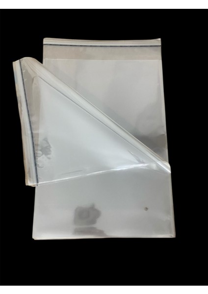 100 Adet 26X42 cm Bantlı Yapışkanlı Şeffaf Opp Jelatin Poşet, Şeffaf Poşet ( 26X37+5 Cm)