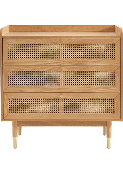 Bombong 3 Çekmeceli Masif Ahşap Şifonyer – Hasır Detaylı Modern ve Bohem Stil fiyatları