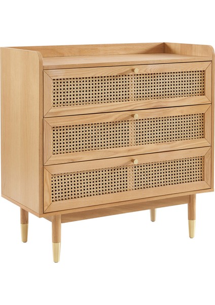 Bombong 3 Çekmeceli Masif Ahşap Şifonyer – Hasır Detaylı Modern ve Bohem Stil modelleri