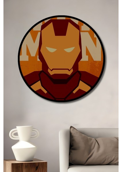Çerçeve Görünümlü Iron Man Ahşap Mdf Dekoratif Ev/işyeri Duvar Tablo Yuvarlak Ev/işyeri Duvar Tablo