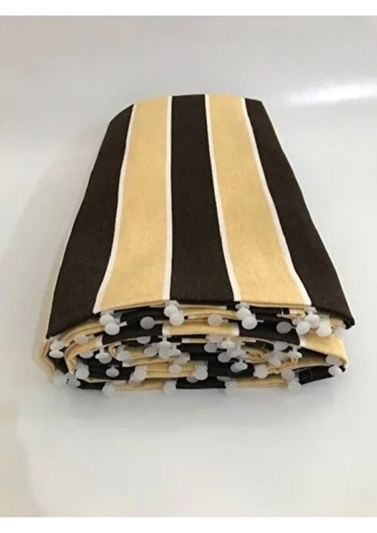 Kahve Krem Çizgili Kornişli Balkon Perdesi Branda Enxboy modelleri