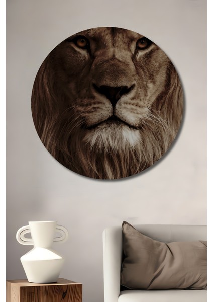 Aslan Heybeti Dekoratif Ahşap Mdf Ev/işyeri Duvar Tablo Yuvarlak Ev/işyeri Duvar Tablo