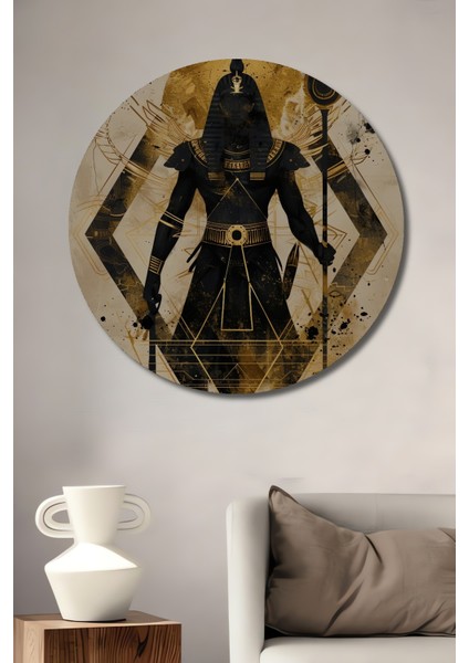 Firavun Mısır Tanrısı Dekoratif Ahşap Mdf Ev/işyeri Duvar Tablo Yuvarlak Ev/işyeri Duvar Tablo