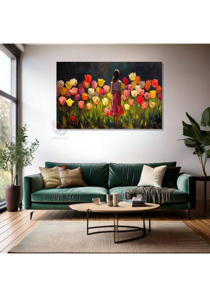 Kanvas Yatay Duvar Tablosu Kanvas Kucuk Kizve Laleler Ev Ofis Salon Modern Duvar Tablosu fiyatları