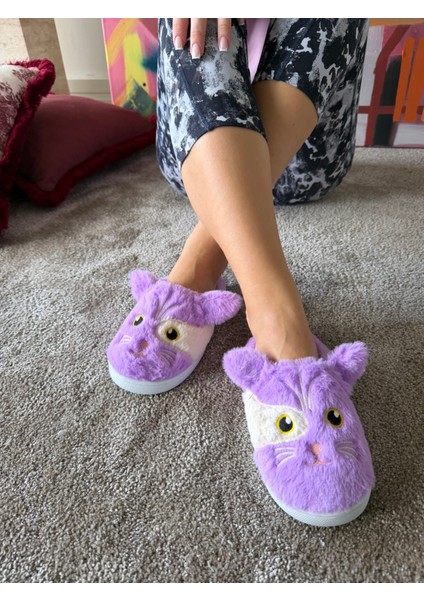 Kadın Süper Esnek Katlanabilir Taban Çok Yumuşak ve Hafif Kedi Desen Peluş Ev Terliği modelleri