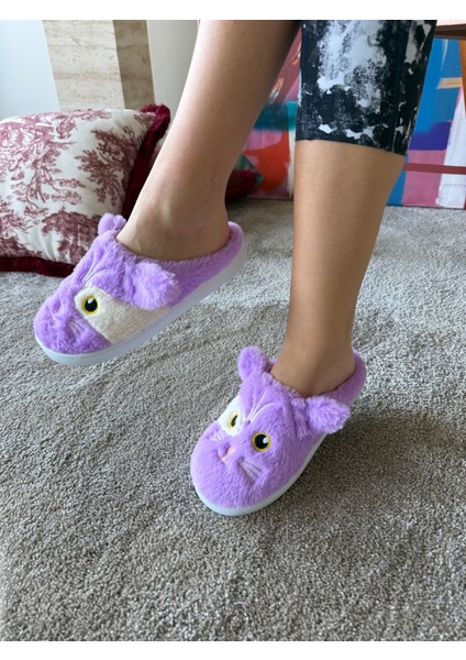 Kadın Süper Esnek Katlanabilir Taban Çok Yumuşak ve Hafif Kedi Desen Peluş Ev Terliği fırsatları