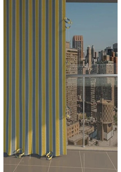 Sarı Gri Çizgili Balkon Perdesi Branda Enxboy