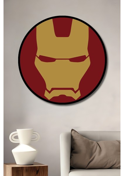 Çerçeve Görünümlü Iron Man Dekoratif Ahşap Mdf Ev/işyeri Duvar Tablo Yuvarlak Ev/işyeri Duvar Tablo