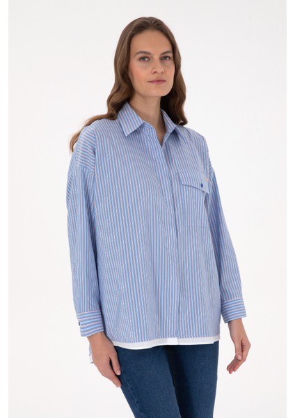 Kadın Koyu Mavi Gömlek Desenli 50316369-VR032