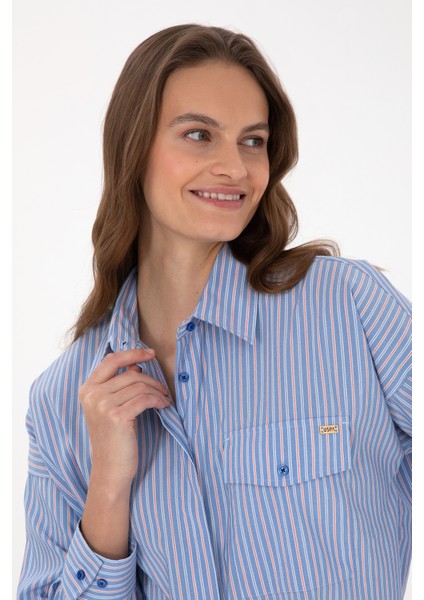 Kadın Koyu Mavi Gömlek Desenli 50316369-VR032 fiyatları