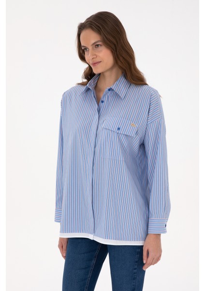 Kadın Koyu Mavi Gömlek Desenli 50316369-VR032 modelleri