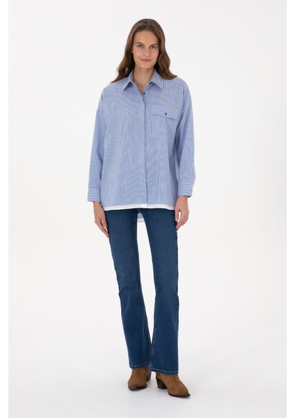 Kadın Koyu Mavi Gömlek Desenli 50316369-VR032 fırsatları