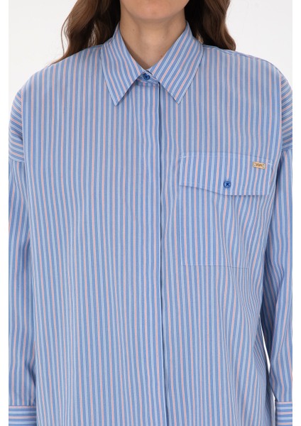 Kadın Koyu Mavi Gömlek Desenli 50316369-VR032