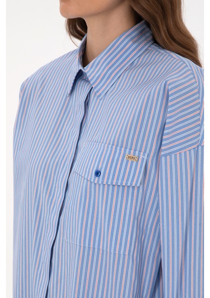 Kadın Koyu Mavi Gömlek Desenli 50316369-VR032