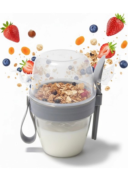 Pratik Kaşık Çatallı Müsli Yoğurt Yulaf Salata ve Atıştırma Kabı 600 ml CZ114