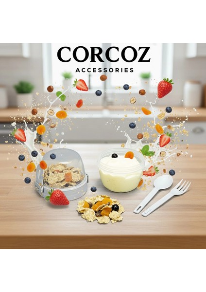 Pratik Kaşık Çatallı Müsli Yoğurt Yulaf Salata ve Atıştırma Kabı 600 ml CZ114 fırsatları