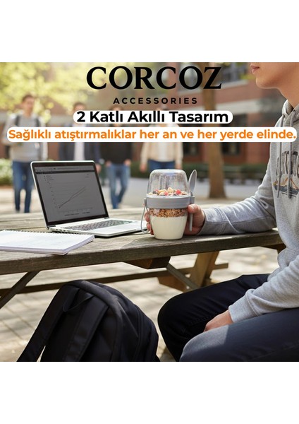 Pratik Kaşık Çatallı Müsli Yoğurt Yulaf Salata ve Atıştırma Kabı 600 ml CZ114 indirimleri